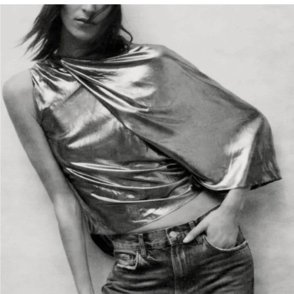 EUC Zara Asymmetric Metallic Top in Pewter - Picture 3 of 16